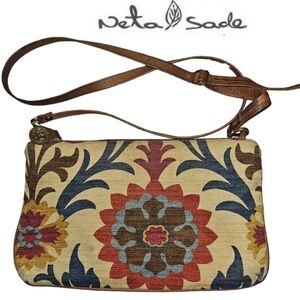 Unique Textile and Leather Designer Crossbody Bag